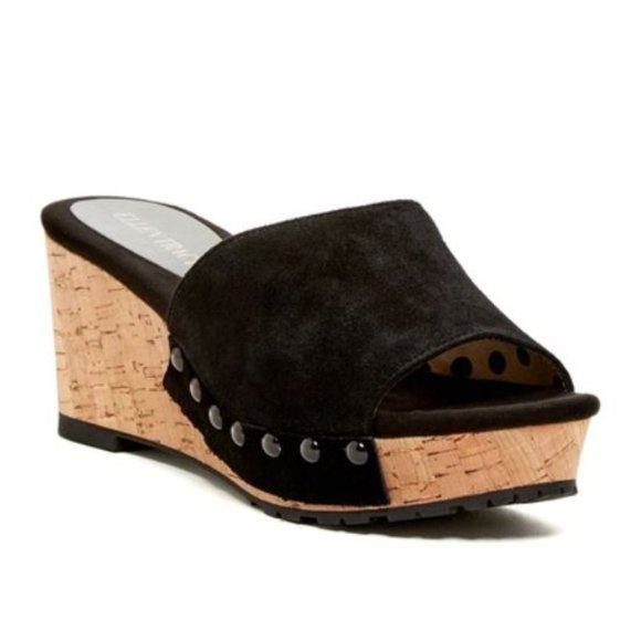 ELLEN TRACY "JEWEL" Suede Fringe Wedges Black 7 - Picture 1 of 13